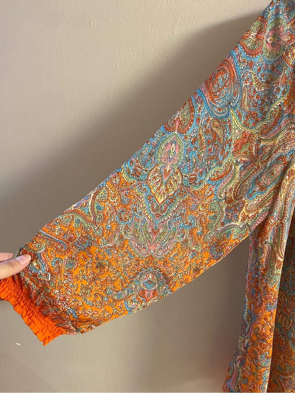 Sundance Silk Chiffon Paisley Tunic Top Off Shoulder Smocked Large - Picture 6 of 7